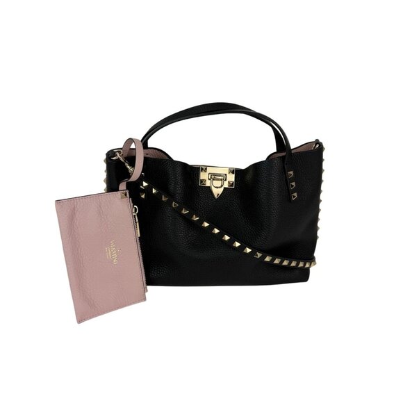 Valentino Giaravani Rockstud Small Black Leather Tote Bag - Picture 1 of 12